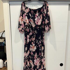Eliza J (Nordstrom) navy blue with pink flowers long dress